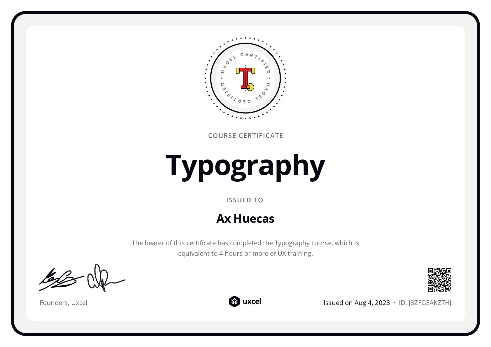 Ax Huecas's certificate